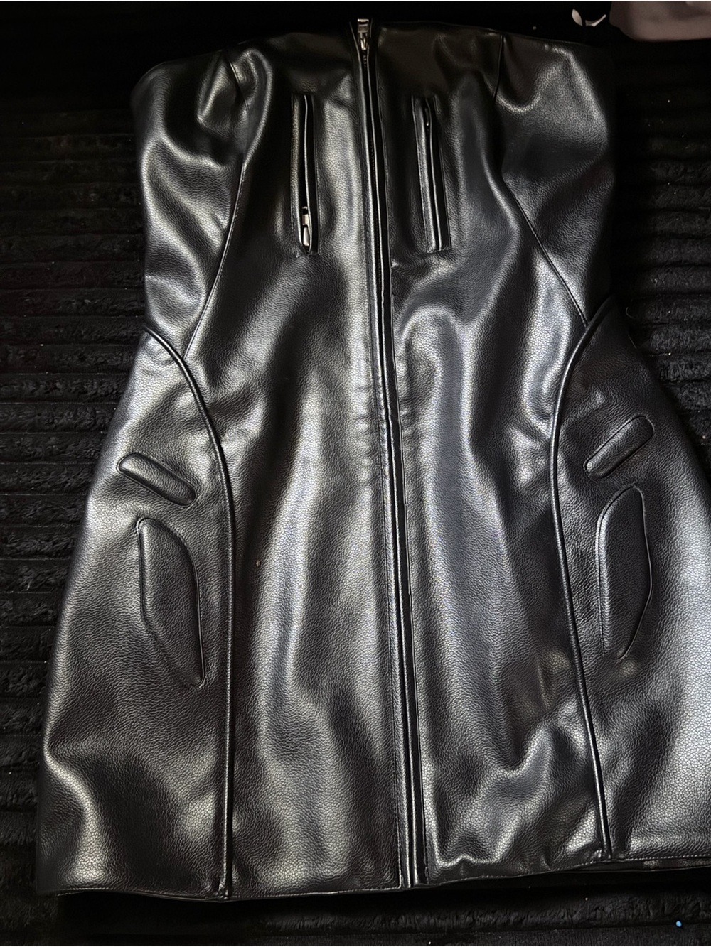 Black Faux Leather Corset-Style Zip Front Top